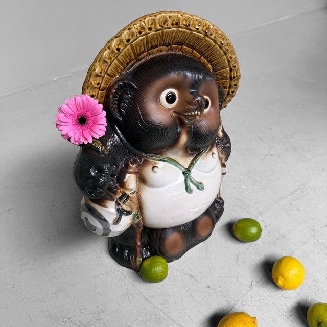 Black Large Japanese Ceramic Tanuki, 1960s For Sale - Image 8 of 13