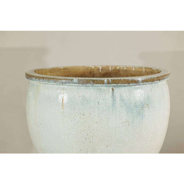 Large Mid-20th Century Chinese Crackle-Glazed Ceramic Planter in Soft White For Sale In New York - Image 6 of 18