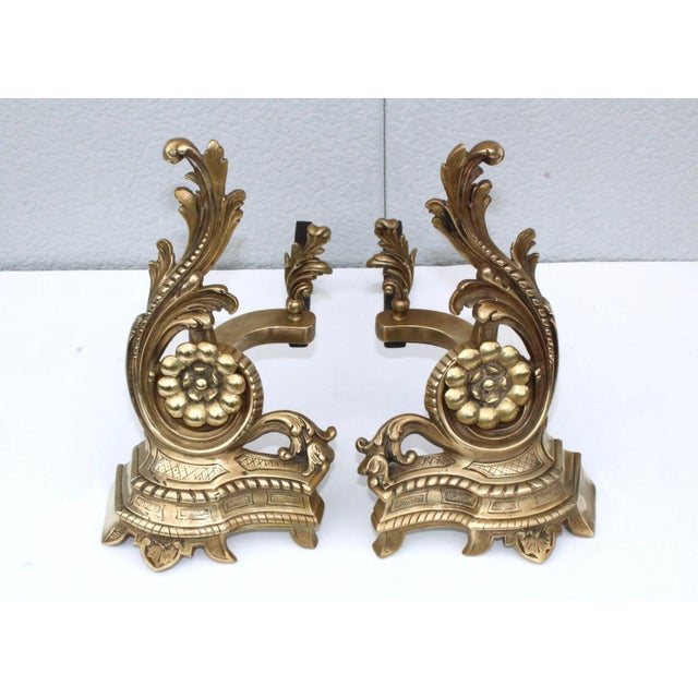 Metal 1950s French Brass Andirons - A Pair For Sale - Image 7 of 13
