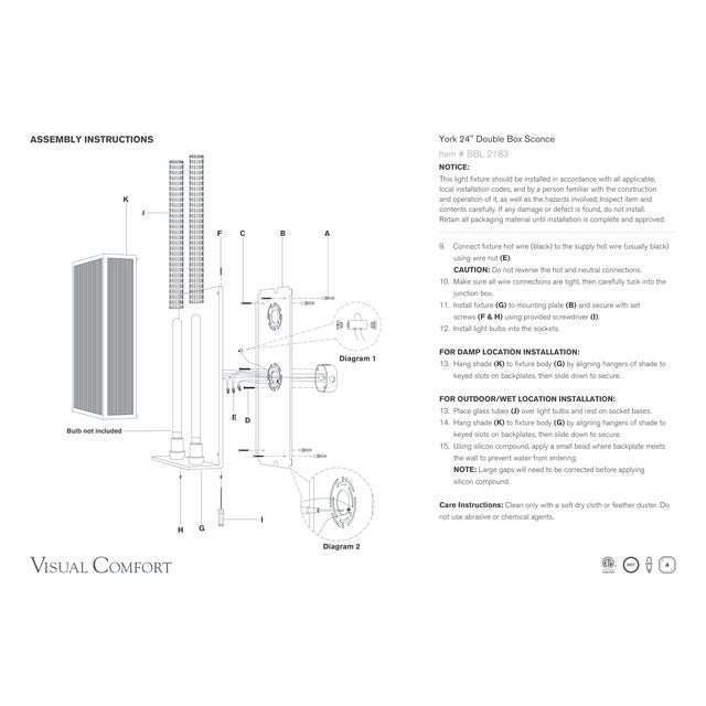 Barbara Barry for Visual Comfort Signature York 24" Double Box Sconce in Soft Brass with Clear Ribbed Glass For Sale - Image 9 of 9