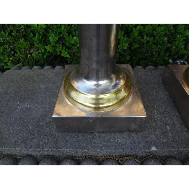 Art Deco Monumental Neoclassical Style Silver and Gold Giltwood Urn Form Lamps-Pair For Sale - Image 3 of 13