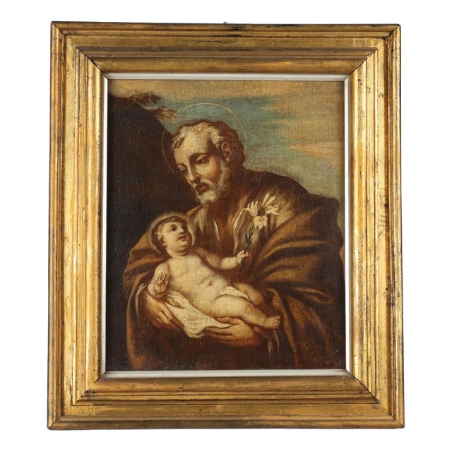 Italian Artist, St. Joseph and the Child Jesus, 1600s, Oil on Canvas For Sale
