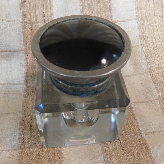 1950s Cut Crystal Inkwell With Black Hinged Top # 21156 | Chairish