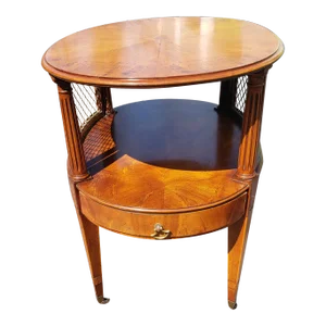 W. A. Berkey for Widdicomb Oval Banded Inlaid Mahogany Occasional Serving Table on Wheels
