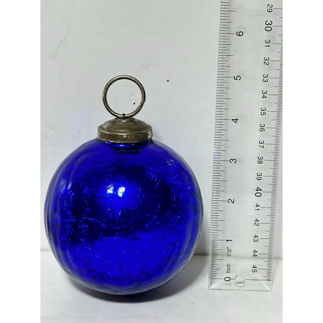 Vintage Large Kugel-Style Mercury Glass Christmas Ornaments, Blue & Teal, Set of 6 For Sale - Image 12 of 12