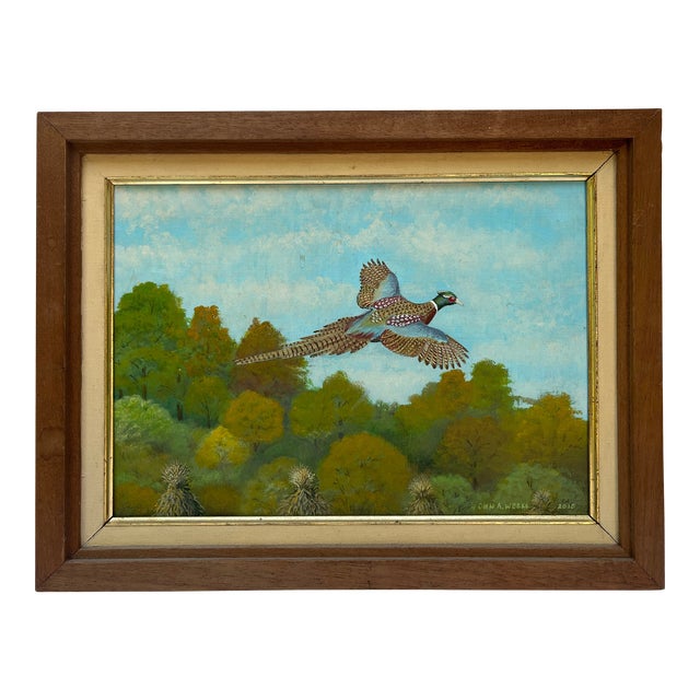 Vintage Original Flying Pheasant Painting For Sale