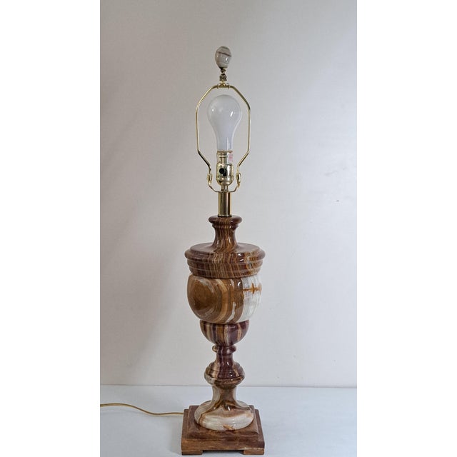 Vintage Banded Onyx Marble Urn Table Lamp With Stone Finial For Sale - Image 4 of 13