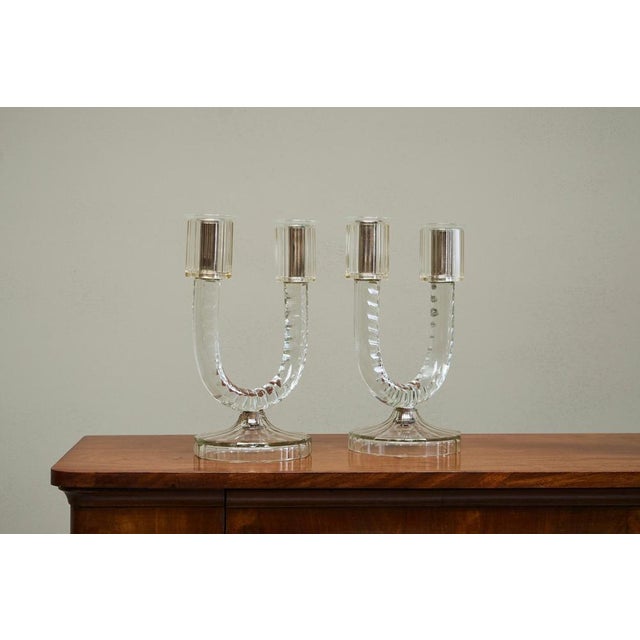 Vintage French Art Deco Candleholders in Crystal, 1930s, Set of 2 For Sale - Image 10 of 12