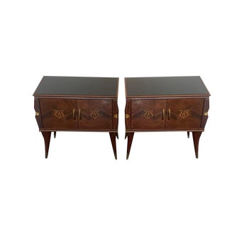 Bedside Tables in Rosewood & Brass, Set of 2 For Sale