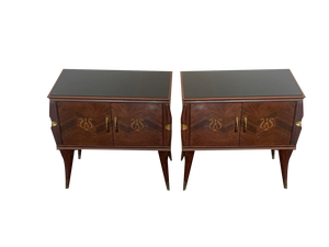 Bedside Tables in Rosewood & Brass, Set of 2
