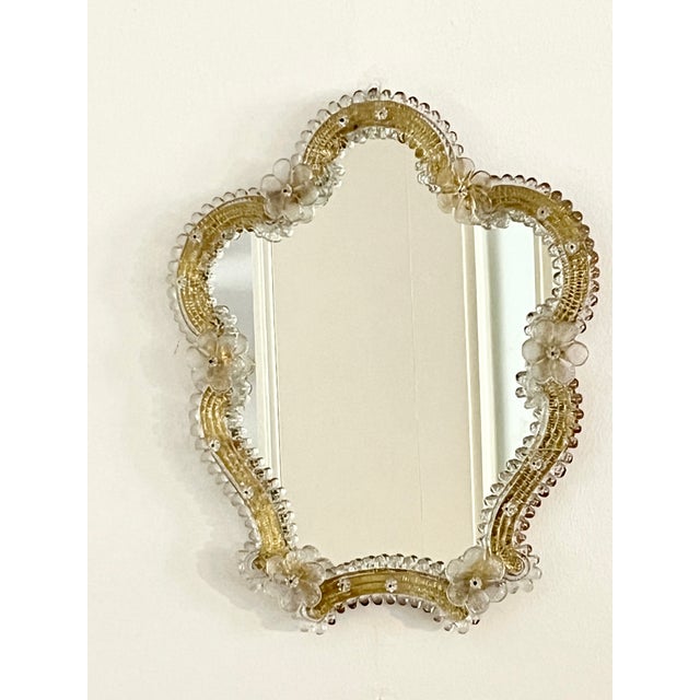 Vintage Hollywood Regency Floral Murano Glass Wall Mirror, Italy, 1970s For Sale - Image 13 of 13
