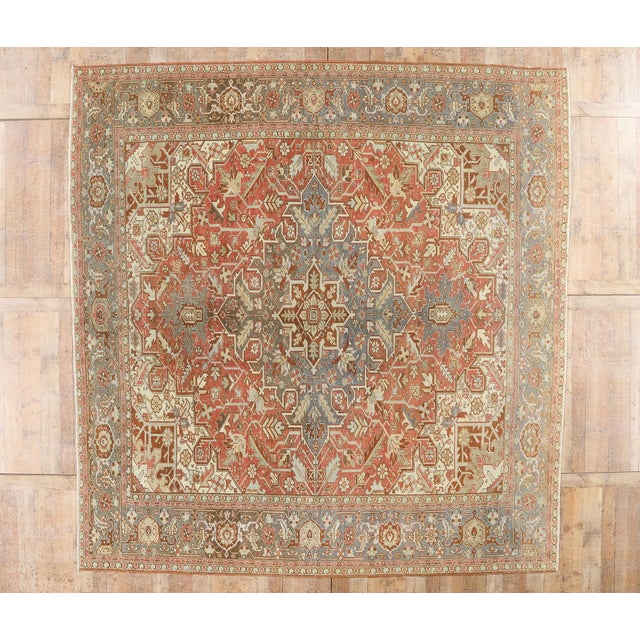 Antique Persian Heriz Rug, 11'07 X 11'01 For Sale - Image 10 of 10