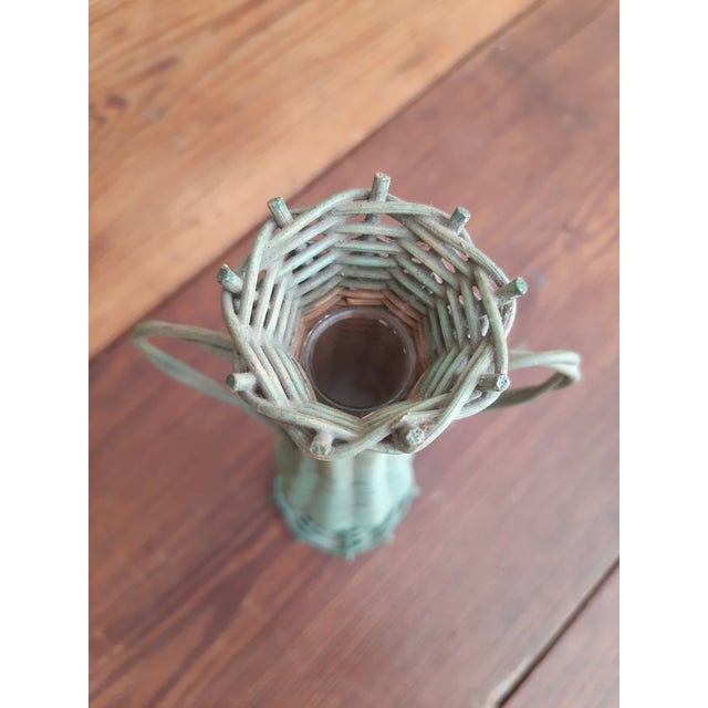 Art Nouveau Art Nouveau Green Wicker Vase For Sale - Image 3 of 6