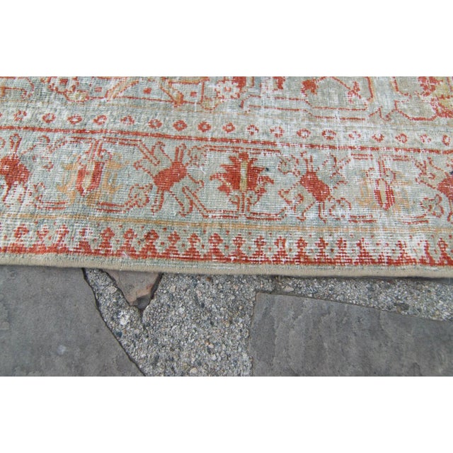 1920s Antique Medallion Brick Red Slate Blue Hand Knotted Rug - 10’2” X 13’4” For Sale - Image 9 of 11