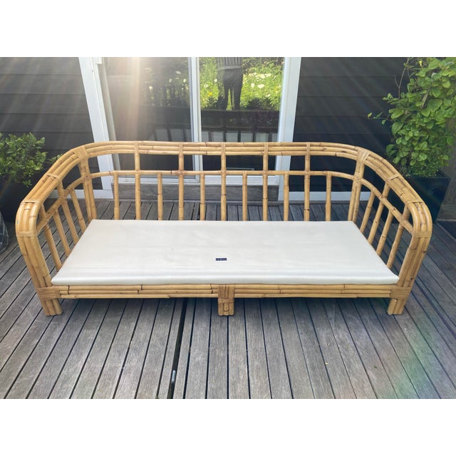 Tan Late 20th Century Ralph Lauren Upholstered Bamboo Settee For Sale - Image 8 of 13