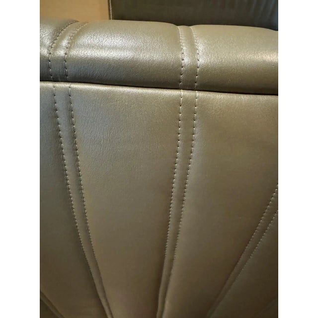 Metal Frank Roop Queen Canopy Bed in Olive Green Leather and Alcantara With Nailhead Detail For Sale - Image 7 of 8