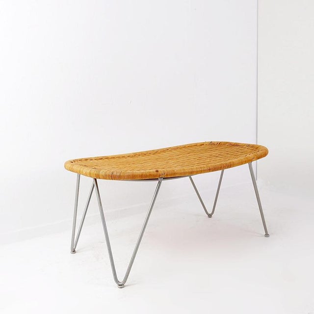 Vintage Wicker Stool with Gray Metal Hairpin Legs from Ikea For Sale - Image 5 of 8