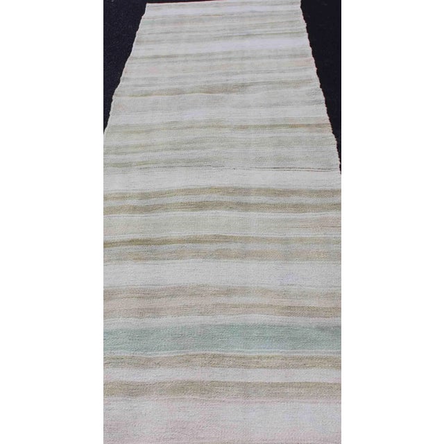 Mid 20th Century Vintage Turkish Kilim Runner With Stripes and Modern Design in Muted Colors 2'4 X 10'0 For Sale - Image 5 of 10