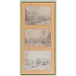 Venice Landscapes, 19th Century, Pencil Drawings, Framed For Sale