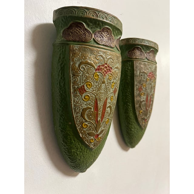 Art Deco Japanese Floral Wall Pocket Pair For Sale - Image 9 of 9