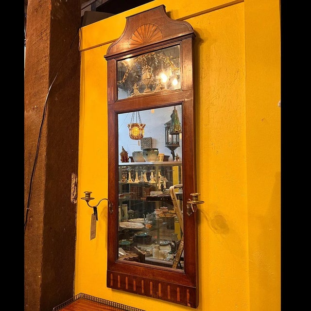 Danish Neoclassical Parquetry Mahogany Pier Mirror With Brass Sconces For Sale - Image 9 of 12