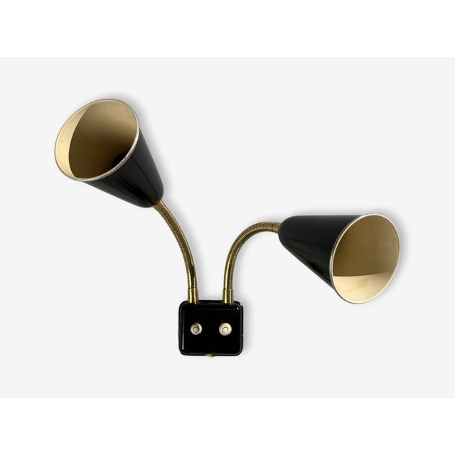 1960s Upsala Armaturfabrik, Adjustable Wall Sconce, Black Metal, Brass, Sweden, 1960s For Sale - Image 5 of 13