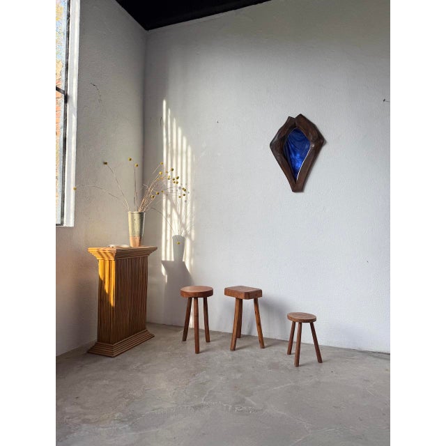 Small Brutalist-style mirror in solid oak. We love the organic shape of the piece. Handcrafted from the Alps, circa 1900....