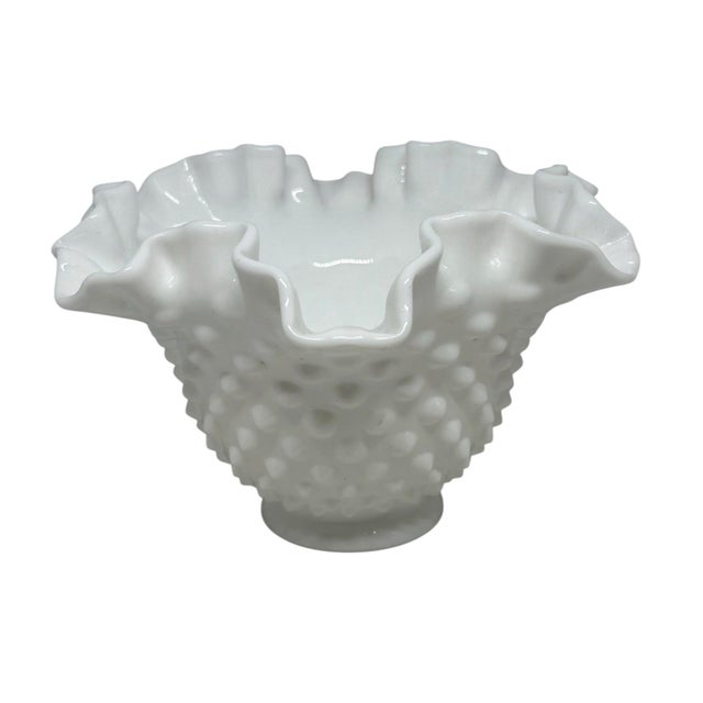 Ruffled Rim Hobnail White Milk Glass Bowl Vase — Vintage 6.5" Wide For Sale In Washington DC - Image 6 of 12