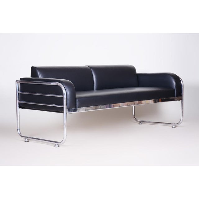 1930s Bauhaus Sofa in Chrome and Leather by Vichr a Spol, Czech, 1930s For Sale - Image 5 of 13