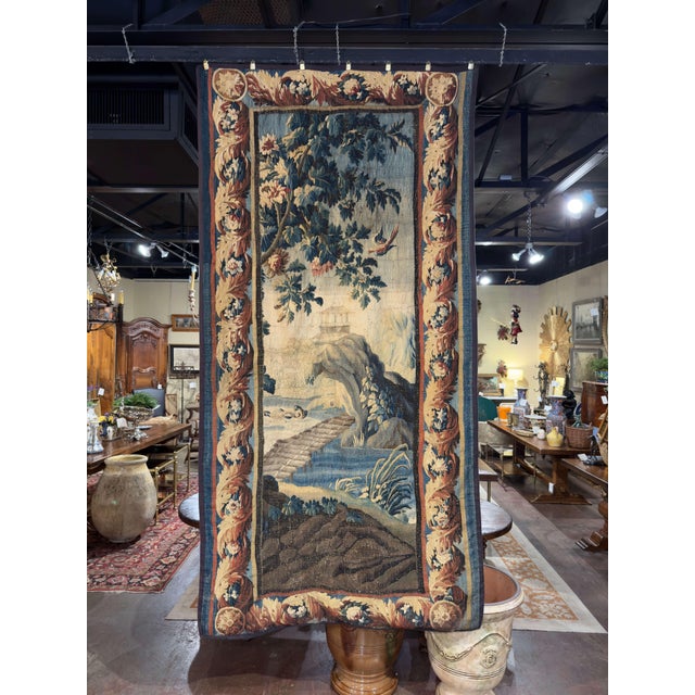 Mid 18th Century 18th C. French Aubusson Verdure Tapestry With Exotic Bird and Floral Border For Sale - Image 5 of 9