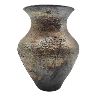 Studio Pottery Iron-Saturated Stoneware Vase – Tenmoku Glaze 8" For Sale
