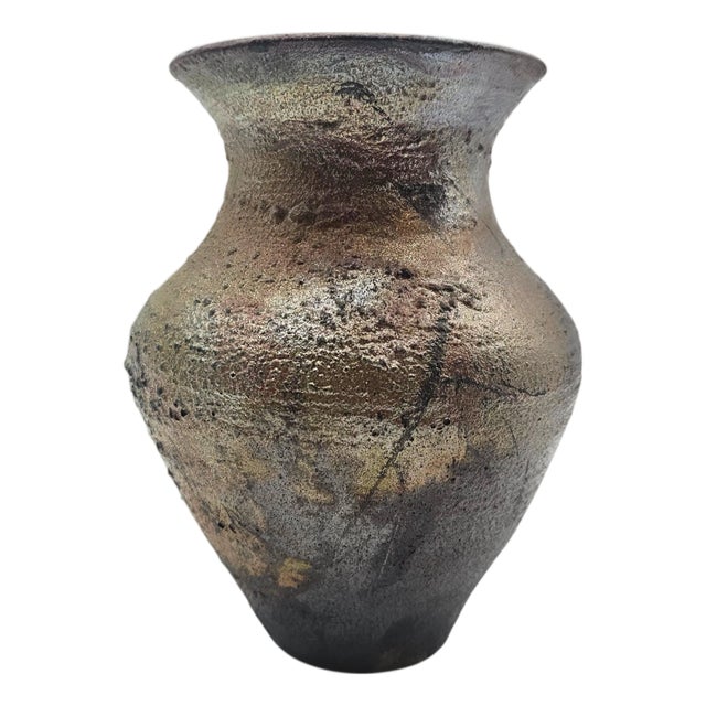 Studio Pottery Iron-Saturated Stoneware Vase – Tenmoku Glaze 8" For Sale