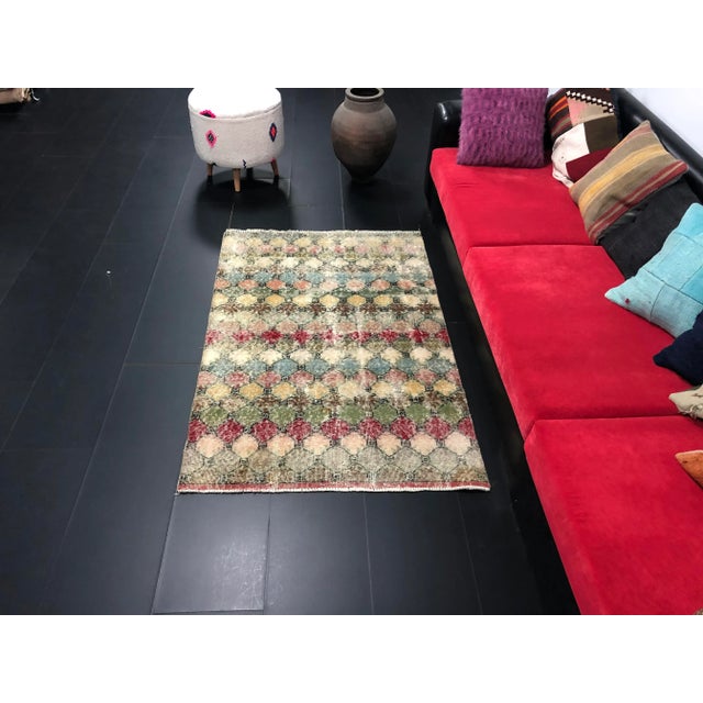 Vintage Geometric Design Turkish Handmade Multicolor Rug For Sale - Image 11 of 11