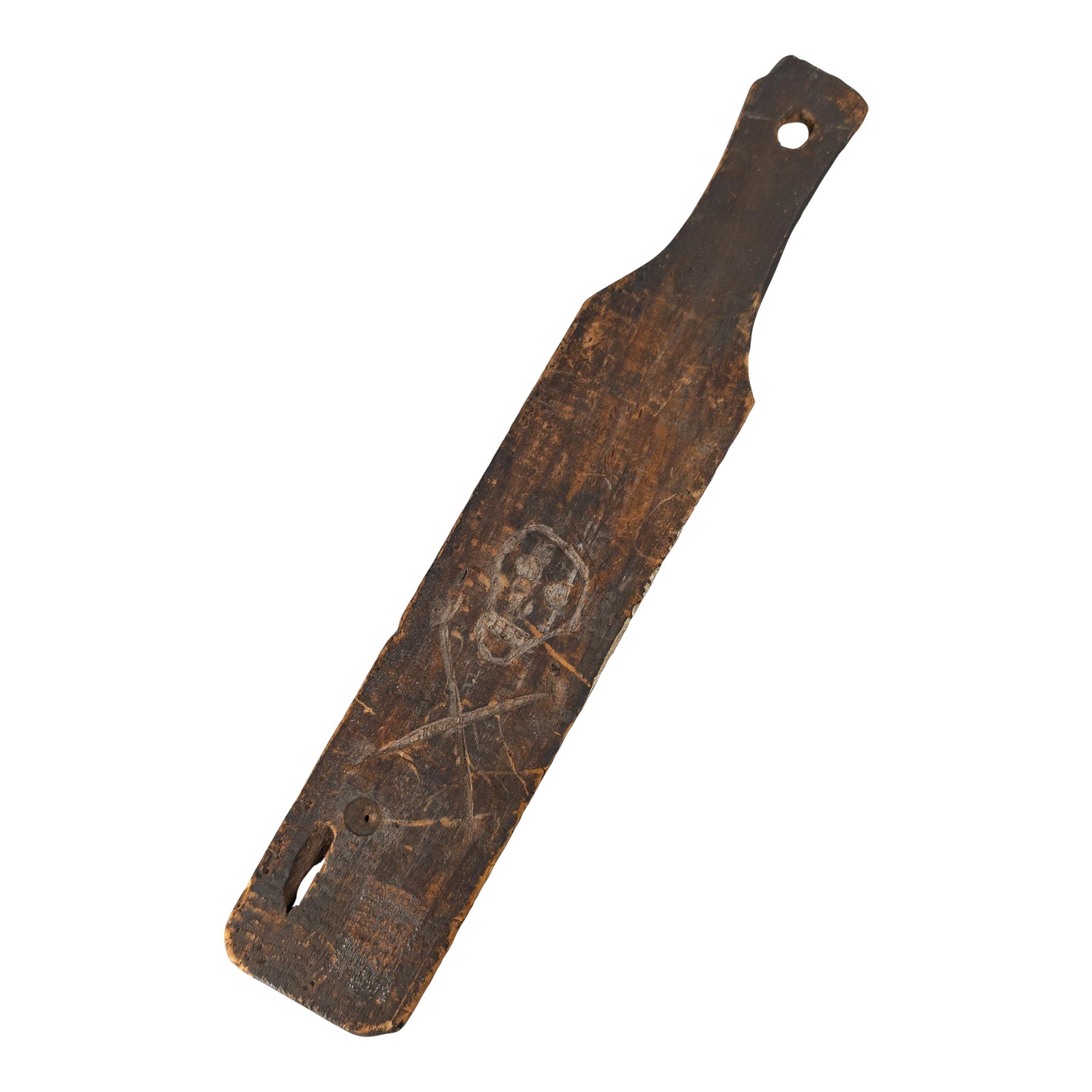 19th Century Primitive Folk Art Skull and Bones Paddle | Chairish