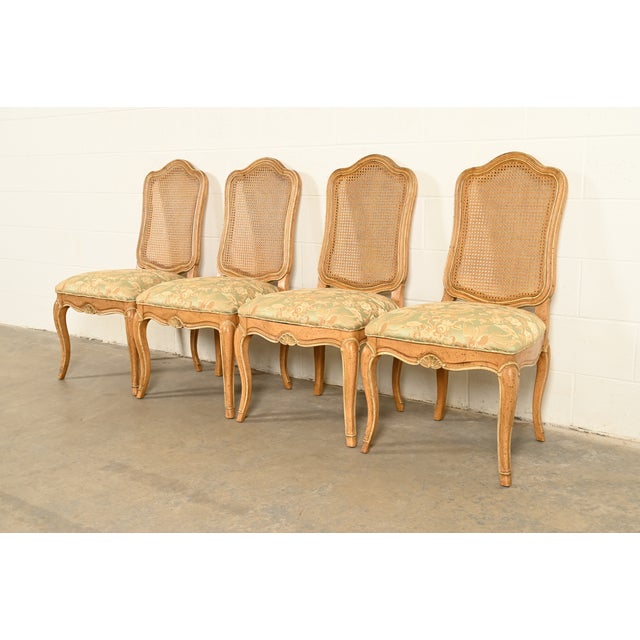 1960s John Stuart French Provincial Louis XV Carved Oak and Cane Back Side Chairs or Dining Chairs | Set of Four For Sale - Image 5 of 14