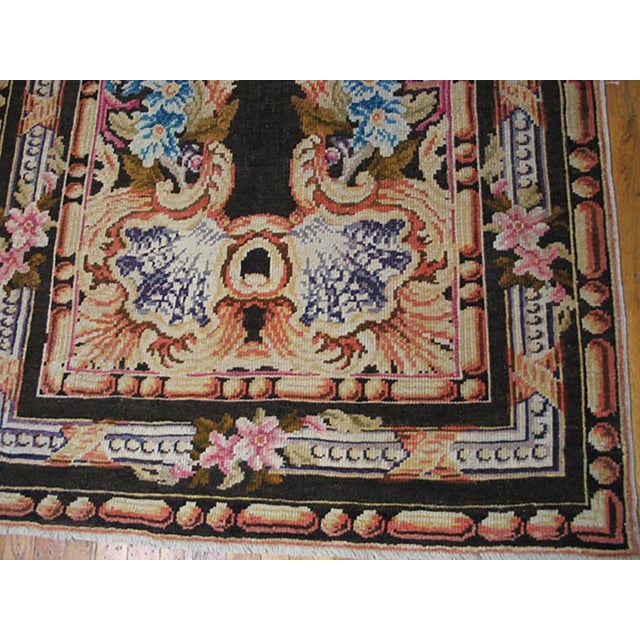 1760s Black Floral Medallion Antique English Axminster Rug 4' X 7' Knotted Wool Carpet For Sale In New York - Image 6 of 6