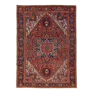 Antique Persian Heriz Red Handmade Wool Rug With Medallion Design
