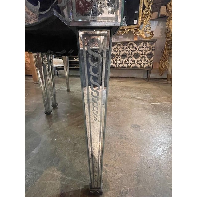 Pair of Vintage Venetian Etched Mirror Side Tables For Sale - Image 4 of 10