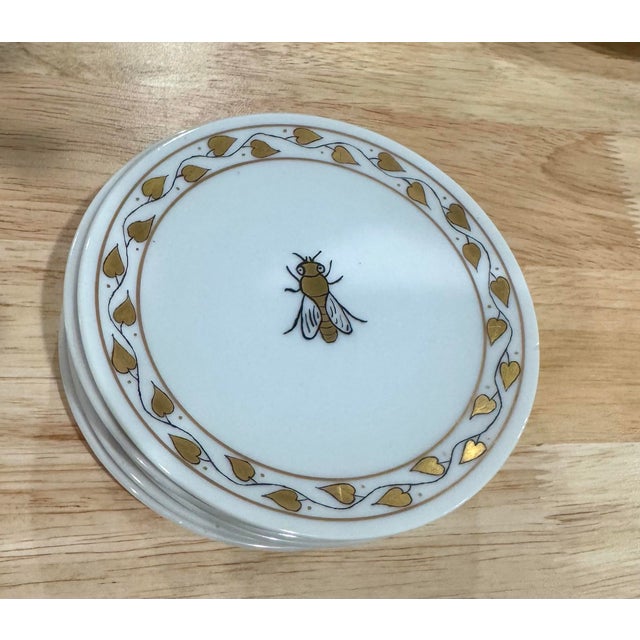 Vintage Mid Century Modern Bavarian Porcelain Bee Plates Hand Painted Folk Art Small - Set of 6 For Sale - Image 4 of 7