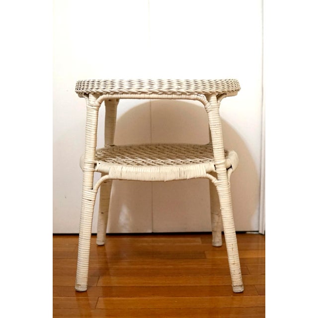 Mid 20th Century White Wicker Round Two Tier Side Table For Sale - Image 11 of 13