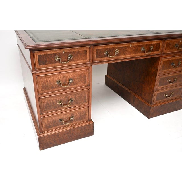 Vintage Pedestal Desk in Burr Walnut with Leather Top, 1950 For Sale - Image 9 of 11