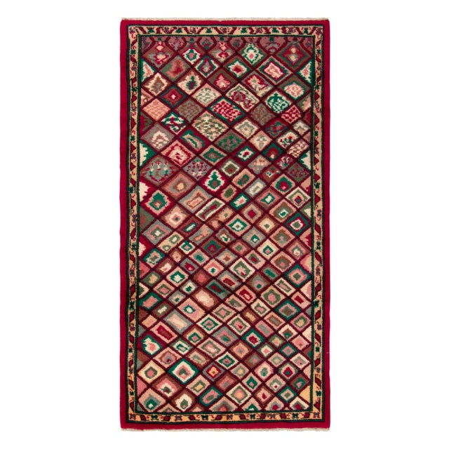 Textile 1960s Vintage Distressed Rug in Red & Green Geometric Pattern For Sale - Image 7 of 7