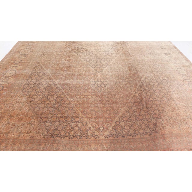 Brown Fine Antique Persian Tabriz Brown Handmade Wool Carpet For Sale - Image 8 of 9