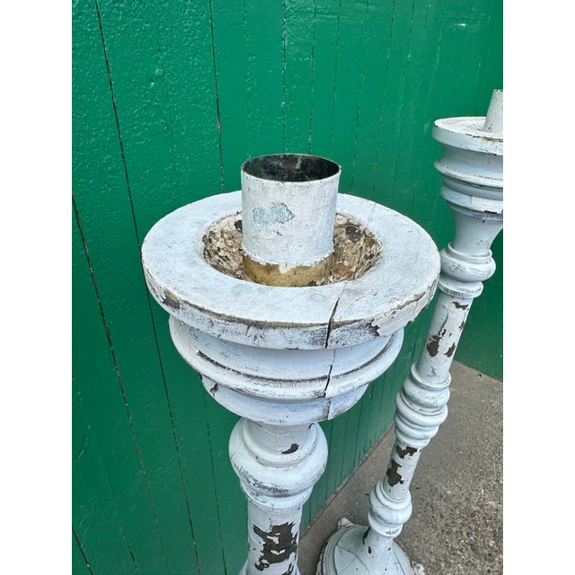 Antique 46-Inch Church Altar Paschal Candlesticks With Cast Iron Bases For Sale - Image 4 of 12