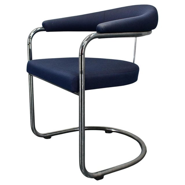 SS33 Chrome Armchair in Blue Fabric by Anton Lorenz for Thonet, 1970s For Sale - Image 15 of 15
