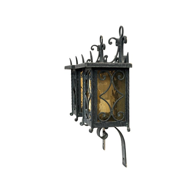 1950's Italian Wrought Iron Exterior Wall Lanterns, a Pair For Sale - Image 4 of 9