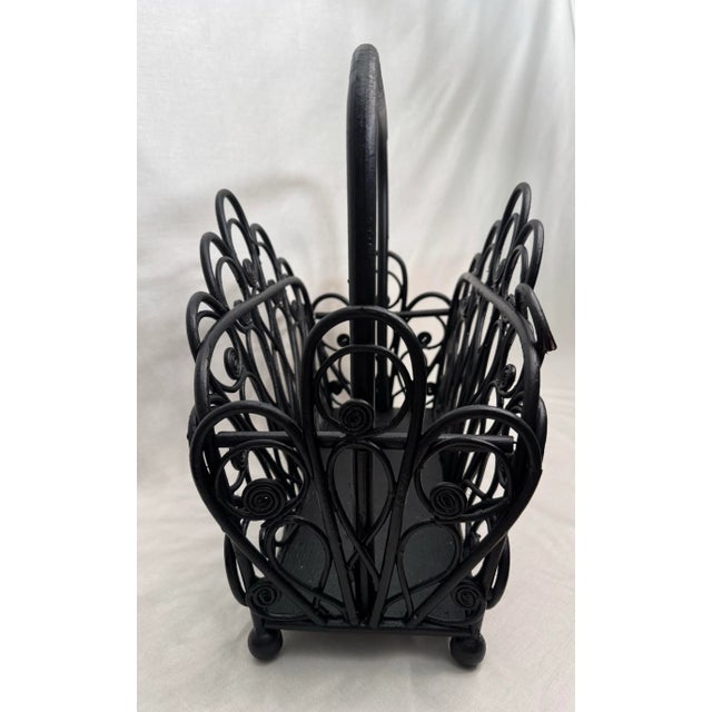 Black Boho Chic Black Painted Rattan Magazine Rack For Sale - Image 8 of 12