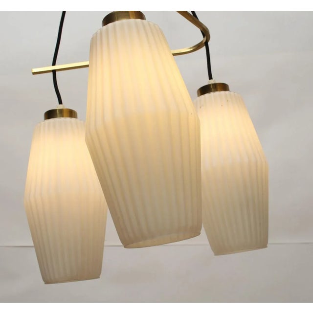 Italian Opaline Glass and Brass Triangle Ceiling Lamp, 1950s For Sale - Image 3 of 11