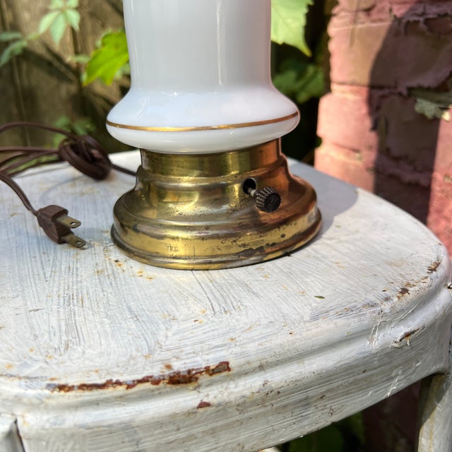 Glass Vintage Floral Glass Table Lamp With Brass Base For Sale - Image 7 of 8