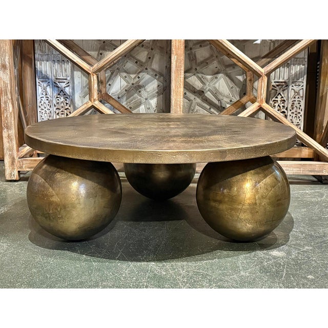 2020s Brass Finish Round Ball Coffee Table For Sale - Image 5 of 5